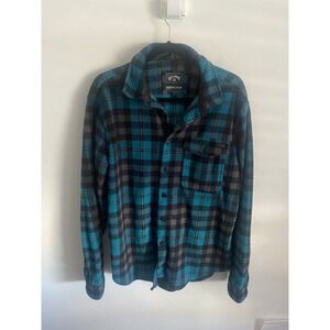 Billabong Adventure Division Men's Plaid Fleece Shirt Teal Black Grey Size M